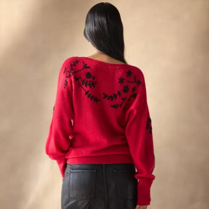 Women Anya Vines Sweater Rhythmic Red Sundance Catalog Sweaters Women Anya Vines Sweater Rhythmic Red Sundance Catalog Sweaters
