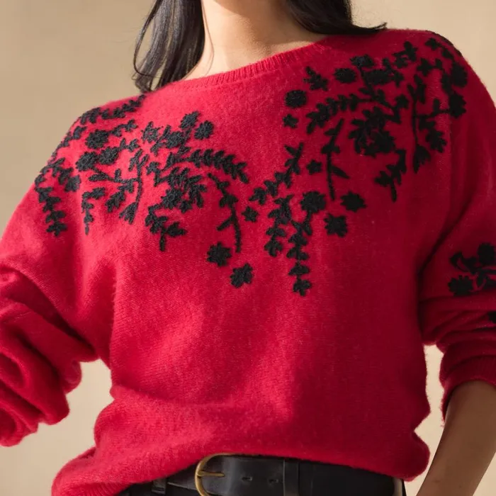 Women Anya Vines Sweater Rhythmic Red Sundance Catalog Sweaters Women Anya Vines Sweater Rhythmic Red Sundance Catalog Sweaters