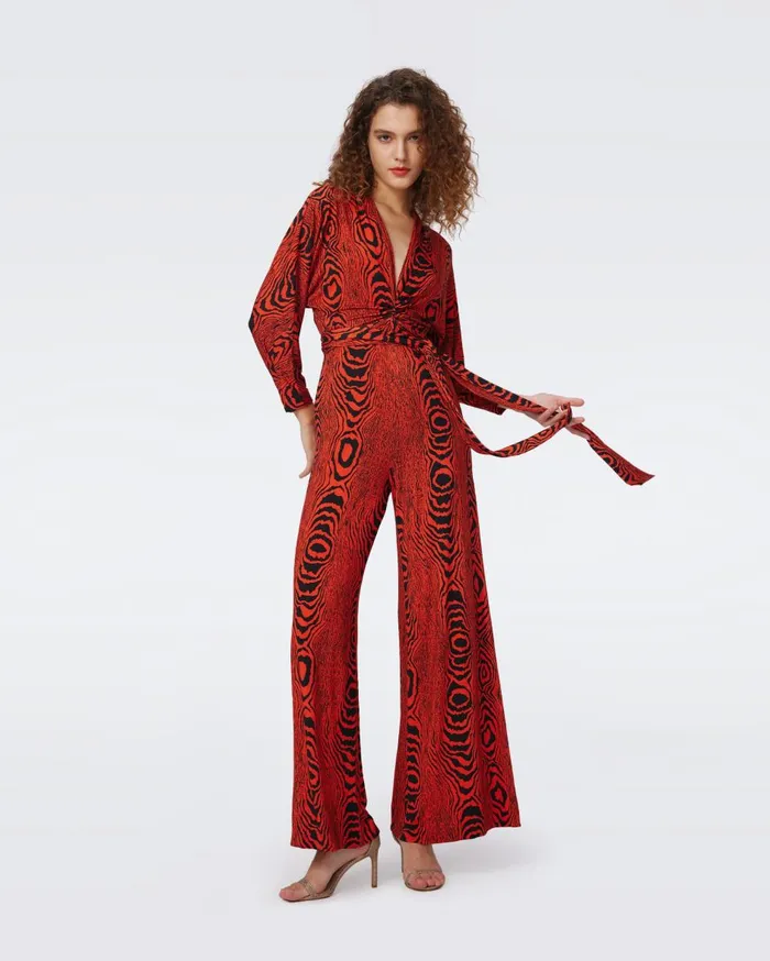 Women Aurelia Jumpsuit Wood Grain Red DVF Jumpsuits and Rompers