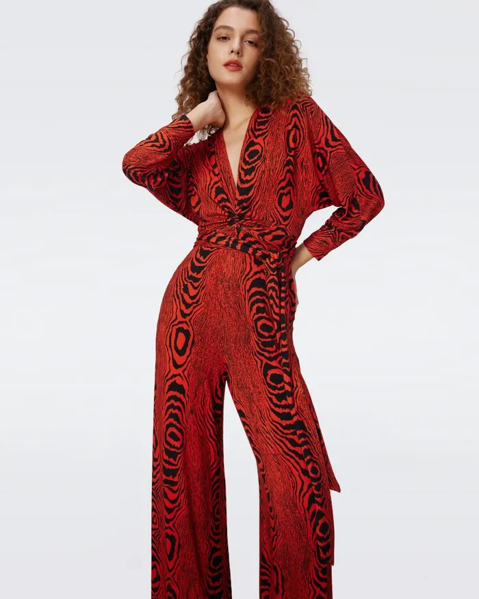 Women Aurelia Jumpsuit Wood Grain Red DVF Jumpsuits and Rompers