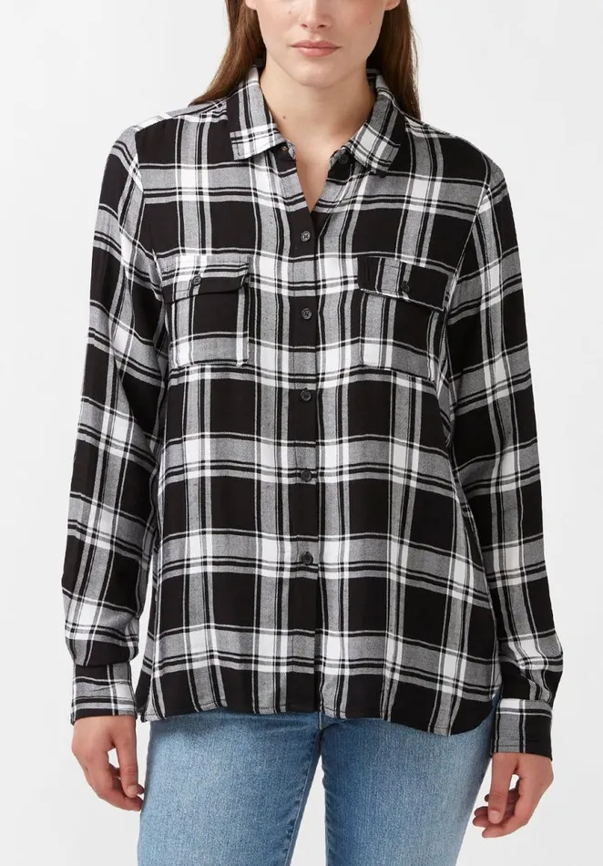 Women Beverley ButtonDown Blouse Blk Wht Plaid Buffalo David Bitton Blouses