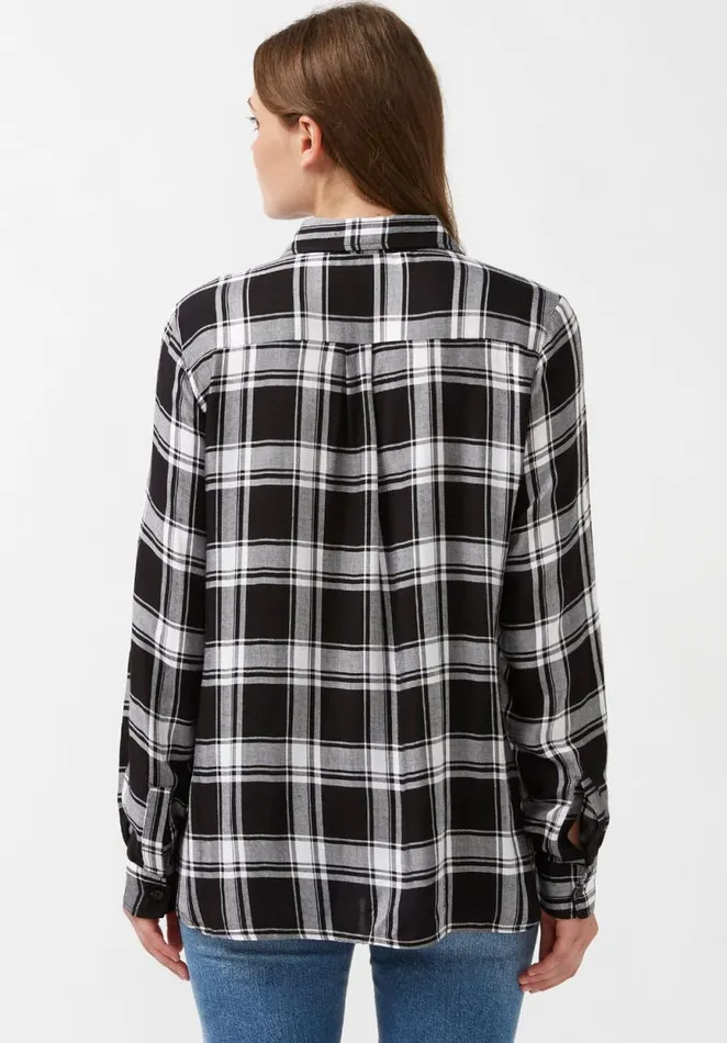 Women Beverley ButtonDown Blouse Blk Wht Plaid Buffalo David Bitton Blouses