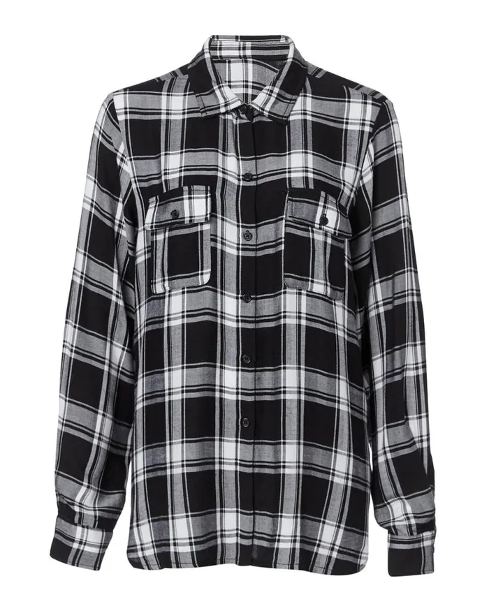 Women Beverley ButtonDown Blouse Blk Wht Plaid Buffalo David Bitton Blouses
