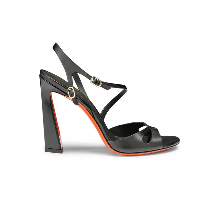 Women Black Leather HighHeel Mona Sandal Santoni Sandals
