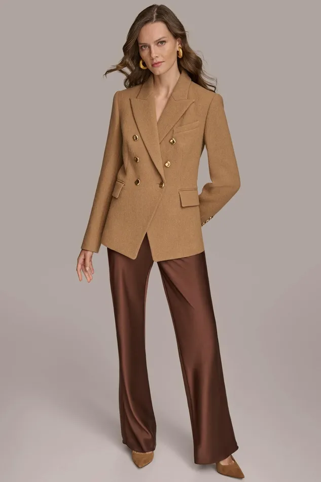 Women Blazers Donna Karan WOOL BLAZER JACKET Camel