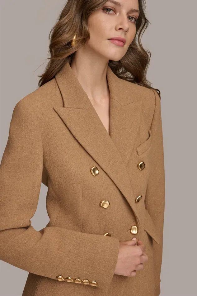 Women Blazers Donna Karan WOOL BLAZER JACKET Camel