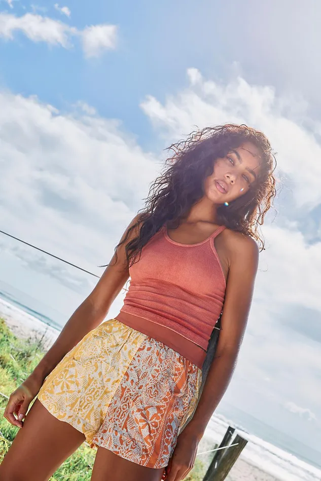 Women Bottoms Free People See You Sunday Printed Shorts Burnt Topaz Combo