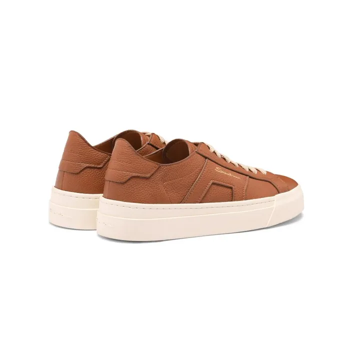 Women Brown Tumbled Leather Double Buckle Sneaker Santoni Sneakers
