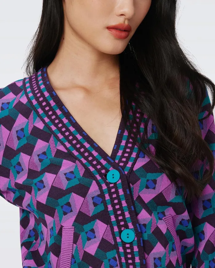 Women Bryant Knit Jacquard Cardigan Stage Boss Pink DVF Sweaters and Knits