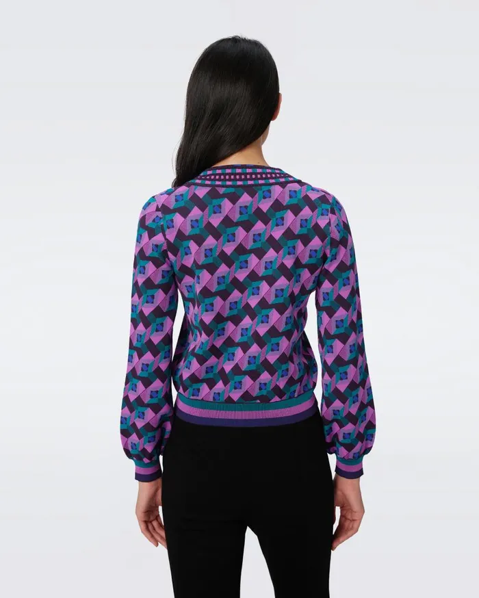 Women Bryant Knit Jacquard Cardigan Stage Boss Pink DVF Sweaters and Knits