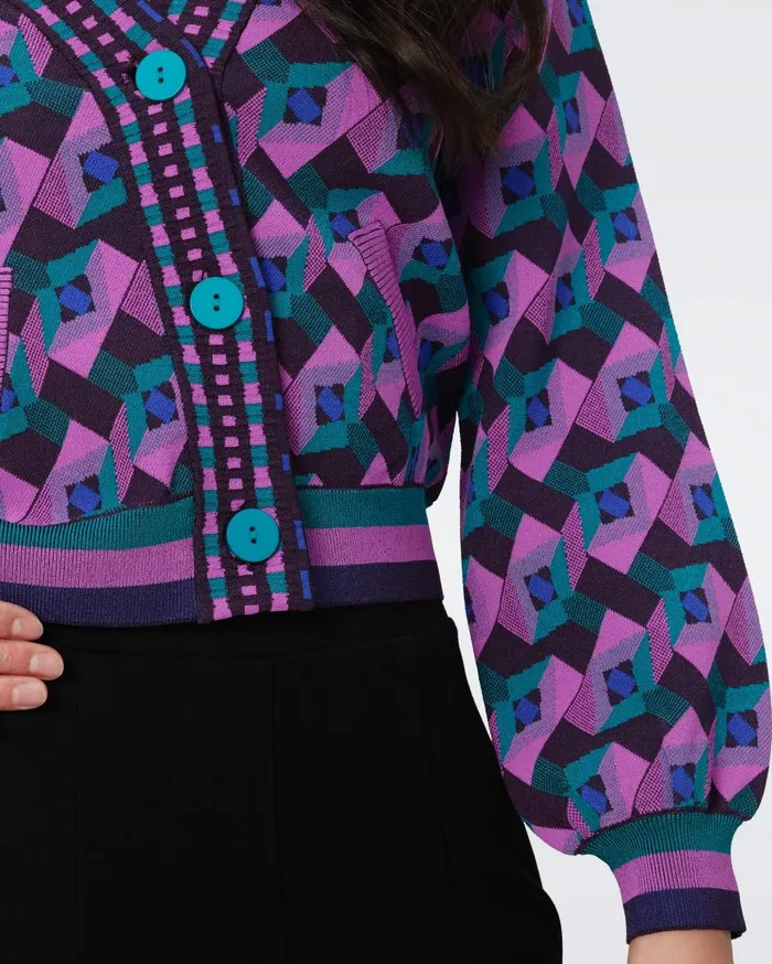 Women Bryant Knit Jacquard Cardigan Stage Boss Pink DVF Sweaters and Knits