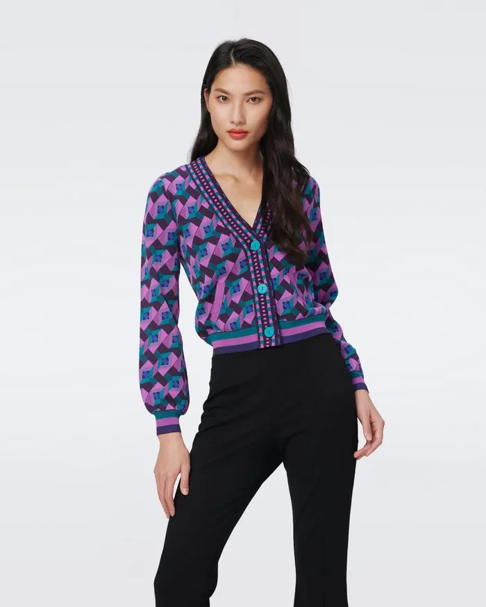 Women Bryant Knit Jacquard Cardigan Stage Boss Pink DVF Sweaters and Knits