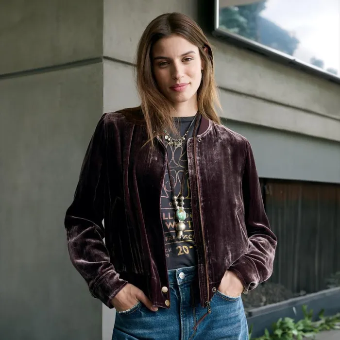 Women Carina Velvet Bomber Petite Fudge Sundance Catalog Petite Styles