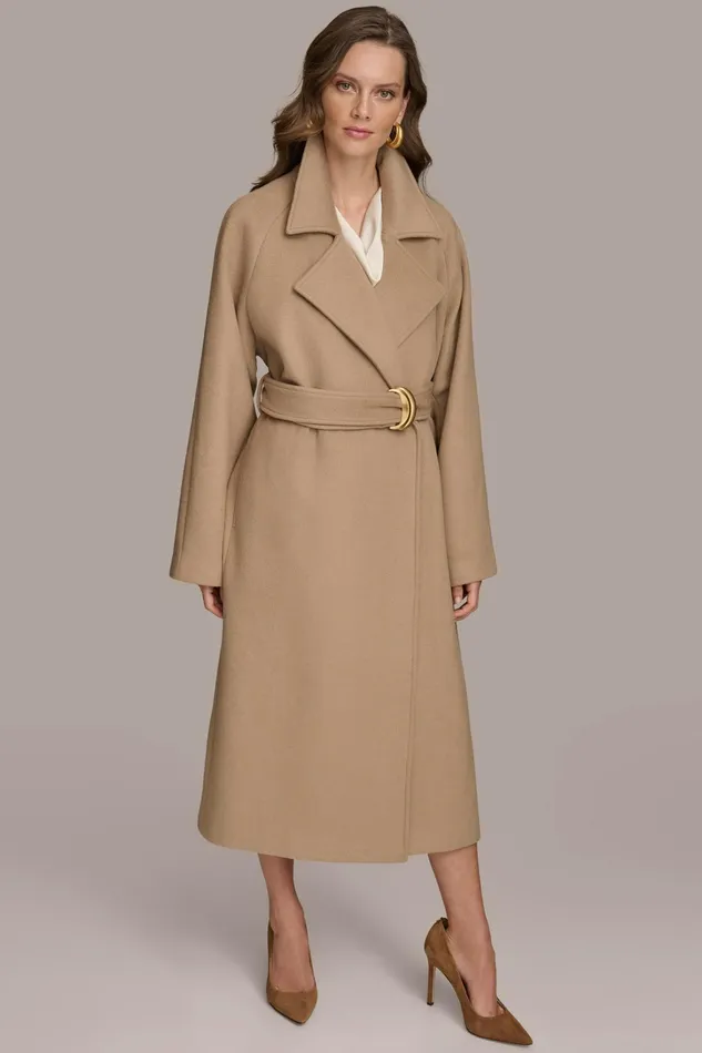 Women Coats And Jackets Donna Karan WOOL LONG COAT Khaki