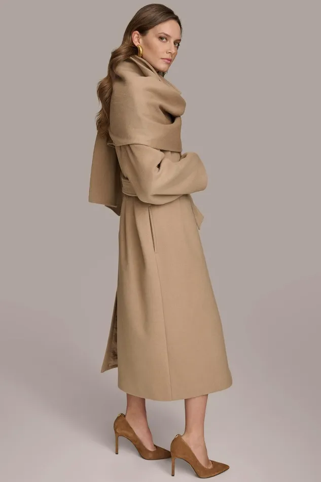 Women Coats And Jackets Donna Karan WOOL LONG COAT Khaki