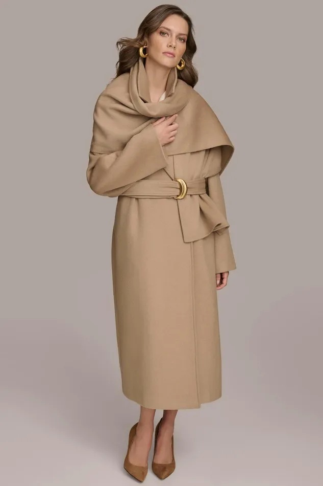 Women Coats And Jackets Donna Karan WOOL LONG COAT Khaki