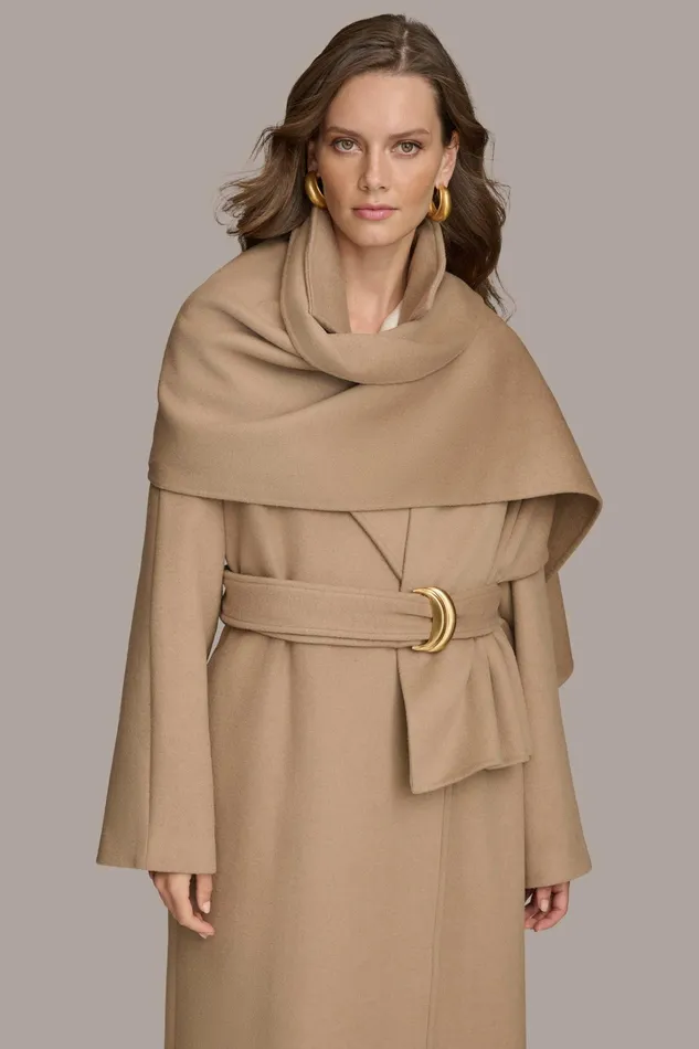 Women Coats And Jackets Donna Karan WOOL LONG COAT Khaki
