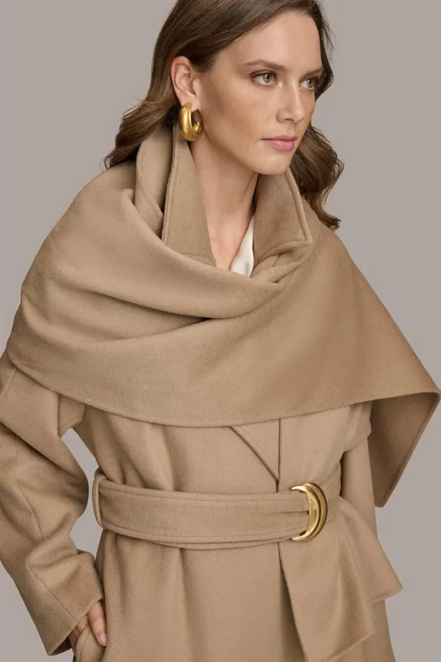 Women Coats And Jackets Donna Karan WOOL LONG COAT Khaki
