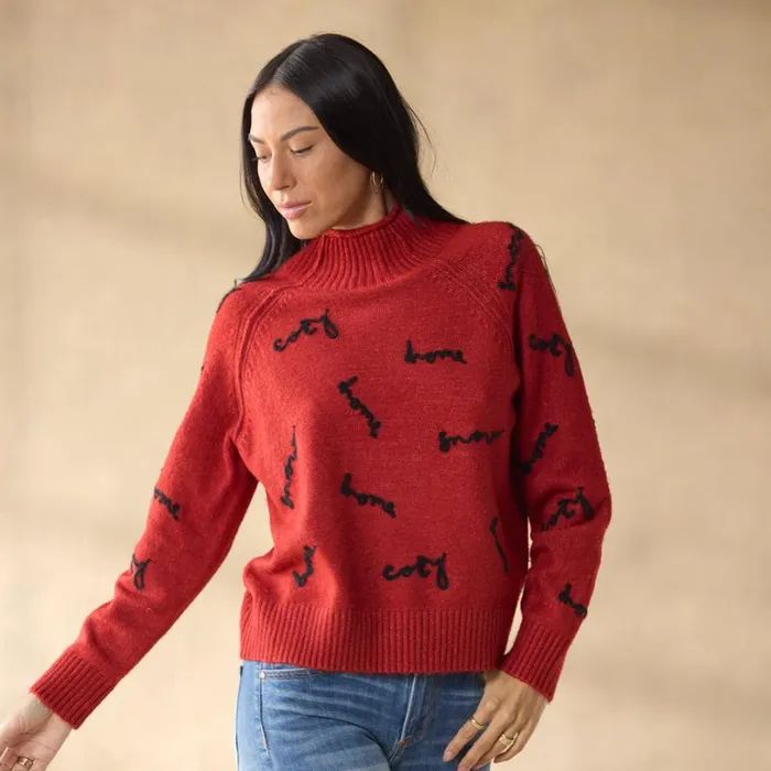 Women Cozy Hour Sweater Rhythmic Red Sundance Catalog Sweaters