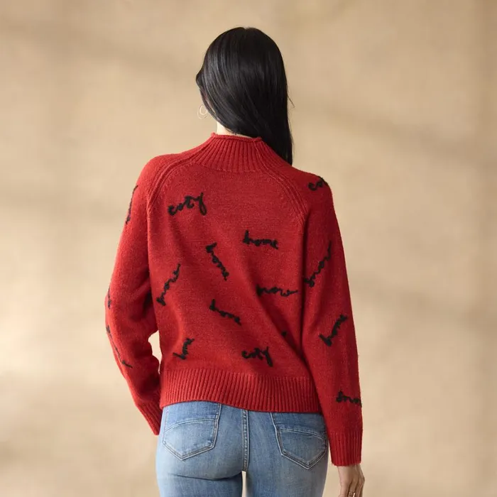 Women Cozy Hour Sweater Rhythmic Red Sundance Catalog Sweaters