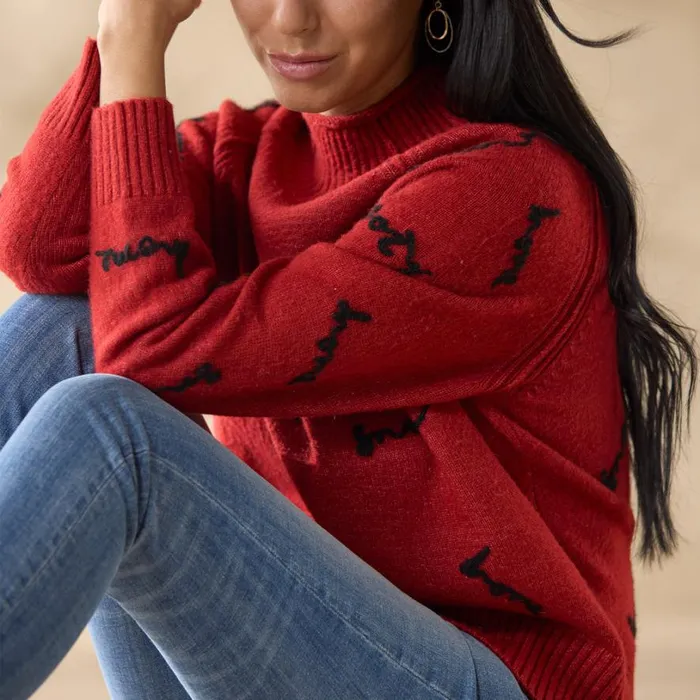 Women Cozy Hour Sweater Rhythmic Red Sundance Catalog Sweaters