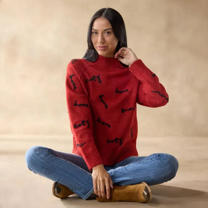 Women Cozy Hour Sweater Rhythmic Red Sundance Catalog Sweaters