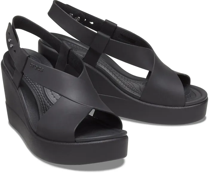Women Crocs Brooklyn High Wedge Black Black Crocs Sandals
