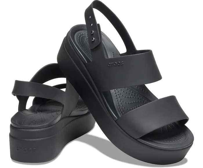 Women Crocs Brooklyn Low Wedge Black Black Crocs Sandals