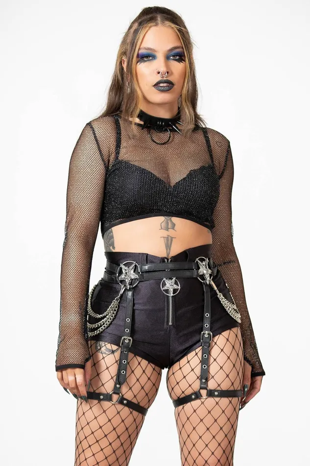 Women Crop Killstar Hellia Fishnet Top
