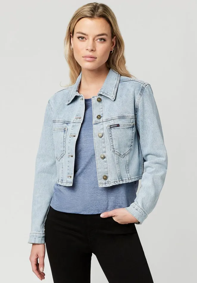 Women Cropped Tina Super Bleach Denim Jacket Indigo Buffalo David Bitton Jackets