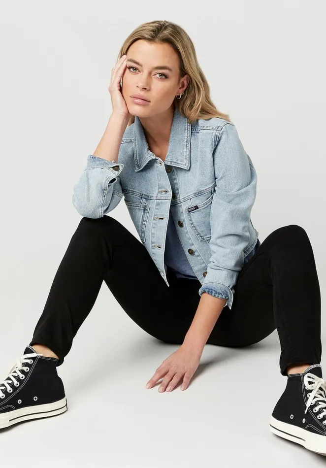 Women Cropped Tina Super Bleach Denim Jacket Indigo Buffalo David Bitton Jackets