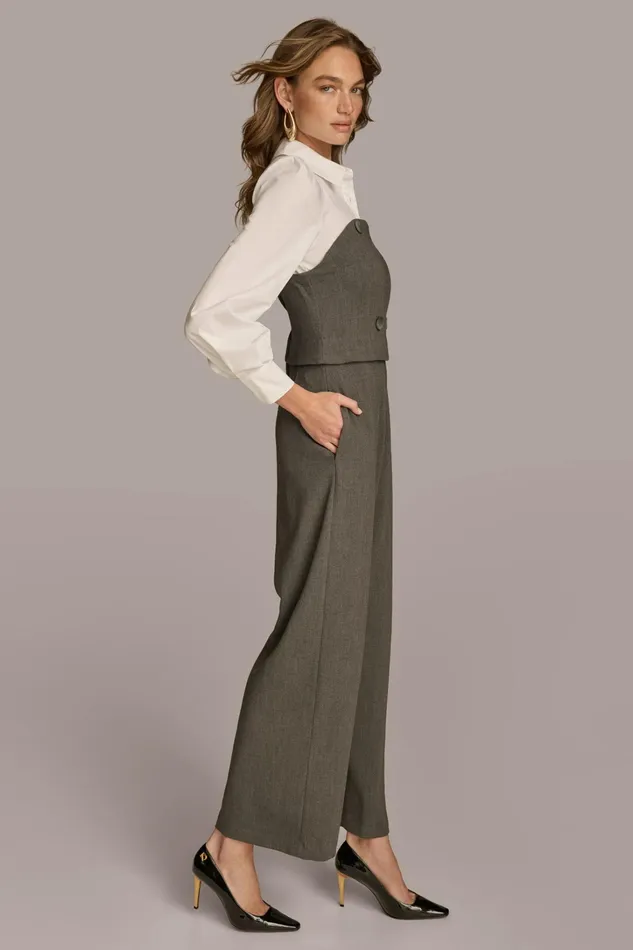 Women Dresses And Jumpsuits Donna Karan SHIRT AND CORSET COMBO JUMPSUIT Grey