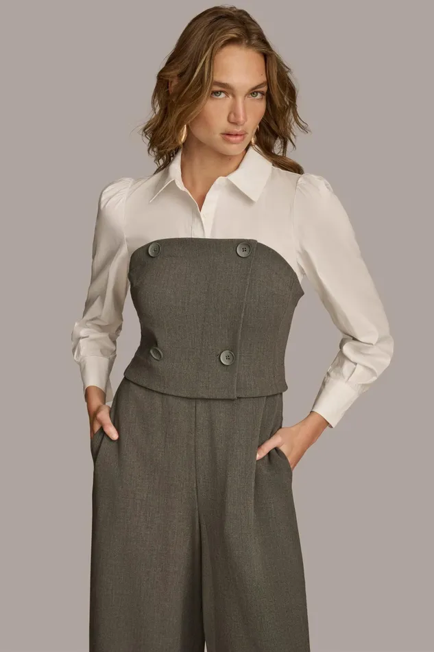 Women Dresses And Jumpsuits Donna Karan SHIRT AND CORSET COMBO JUMPSUIT Grey