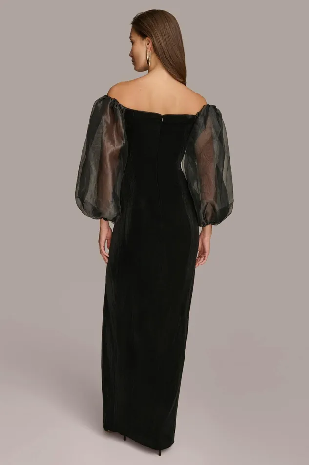Women Dresses And Jumpsuits Donna Karan VELVET OFF THE SHOULDER GOWN Black