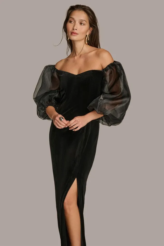 Women Dresses And Jumpsuits Donna Karan VELVET OFF THE SHOULDER GOWN Black