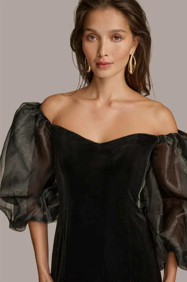 Women Dresses And Jumpsuits Donna Karan VELVET OFF THE SHOULDER GOWN Black