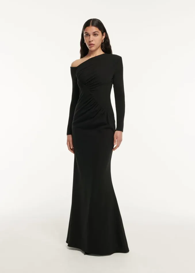 Women Dresses Roland Mouret Long Sleeve Stretch Cady Drape Maxi Dress