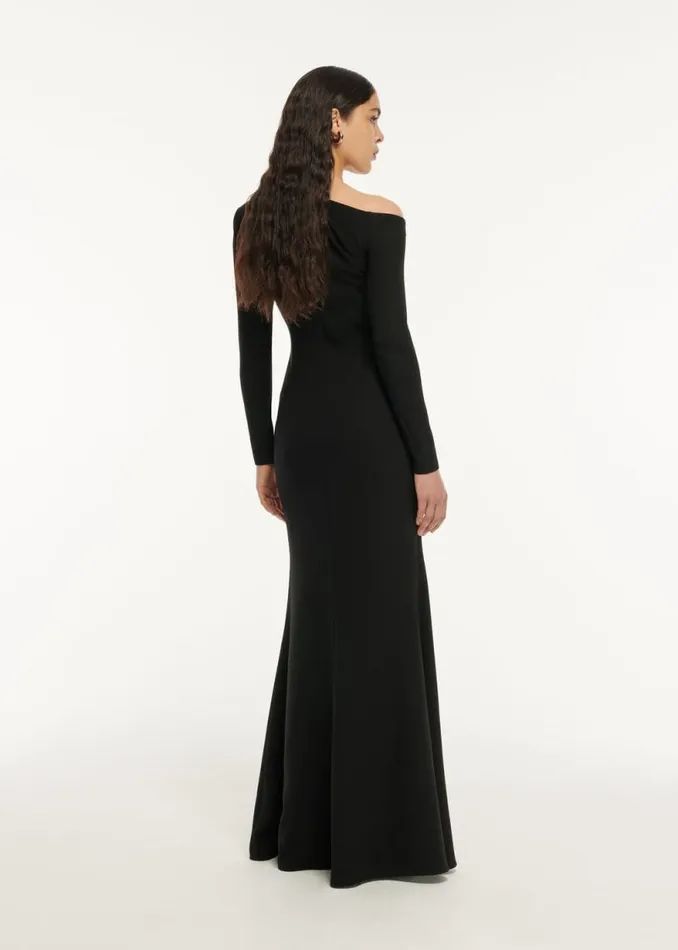Women Dresses Roland Mouret Long Sleeve Stretch Cady Drape Maxi Dress