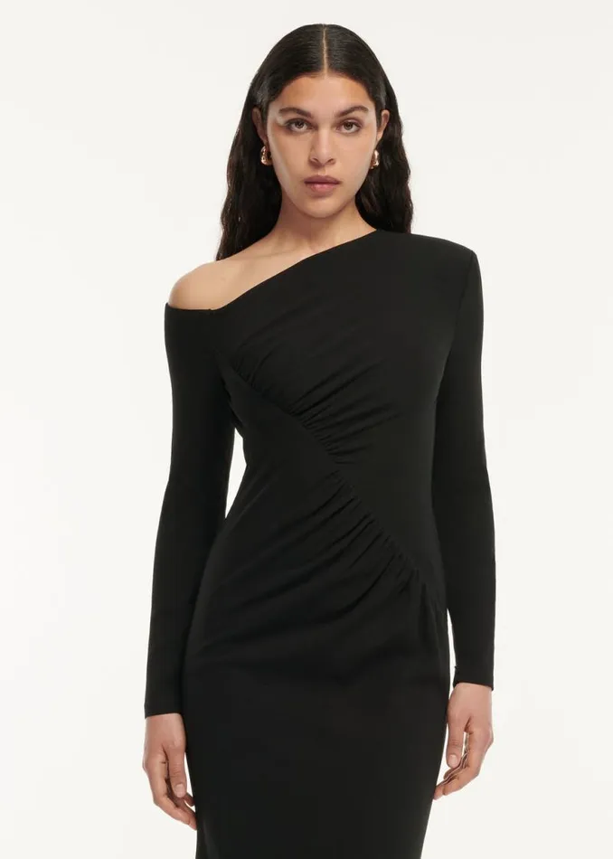 Women Dresses Roland Mouret Long Sleeve Stretch Cady Drape Maxi Dress
