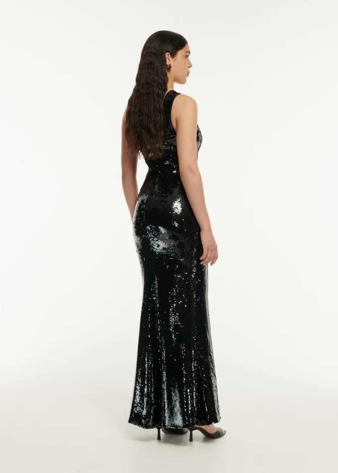 Women Dresses Roland Mouret Sequin Flower Drape Maxi Dress