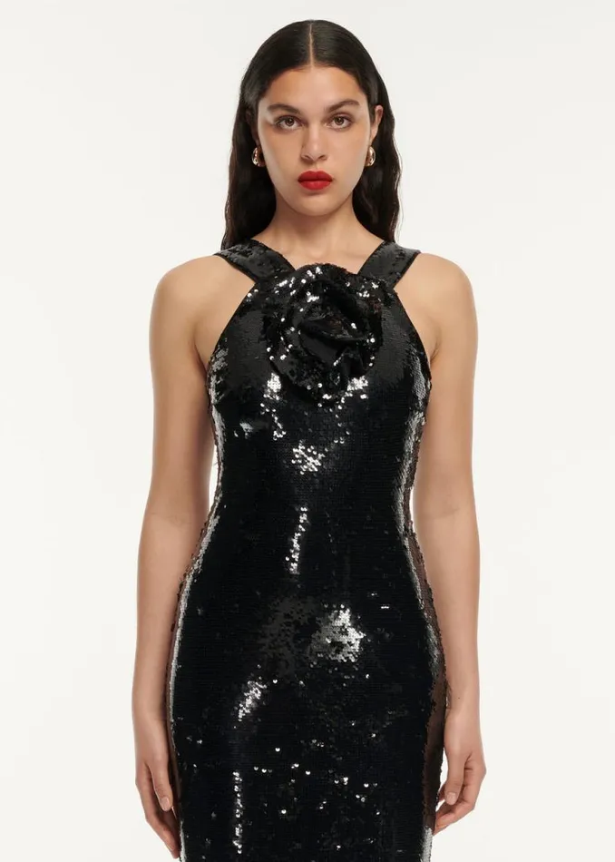 Women Dresses Roland Mouret Sequin Flower Drape Maxi Dress