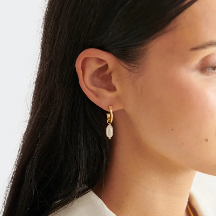 Women Earrings Katie Loxton Pearl Lustre Waterproof Gold Hoop Earrings