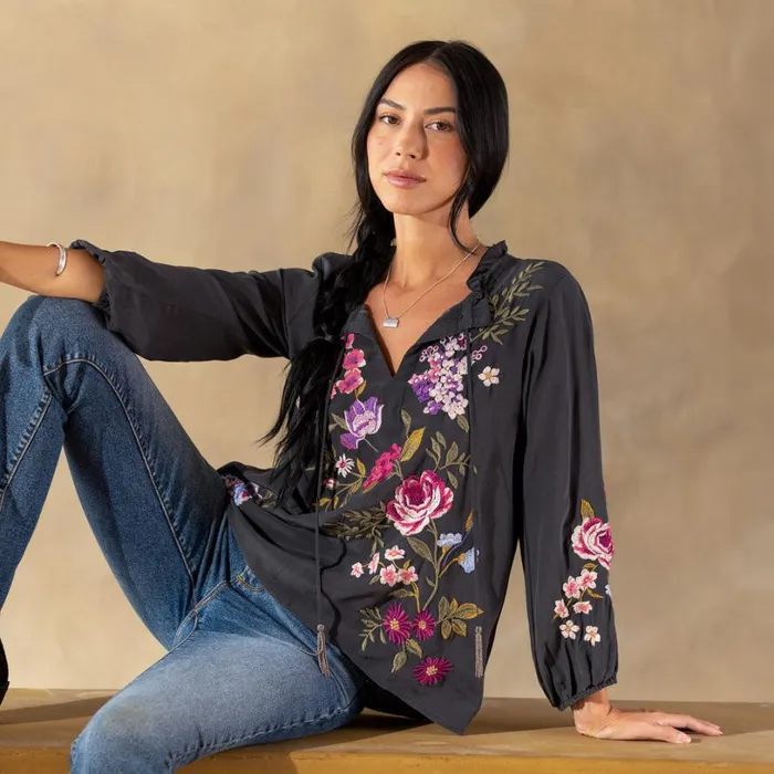 Women Field Blossoms Top Steel Sundance Catalog Tops