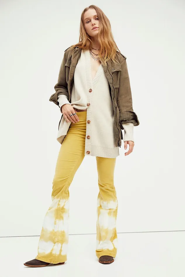 Women Flare Jeans Free People Tie Dye Pull On Cord Flare Jeans Teen Spirit