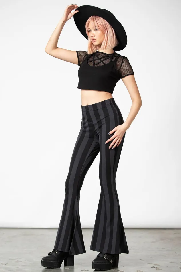 Women Flares Killstar Inferno Room Flares GREY STRIPE