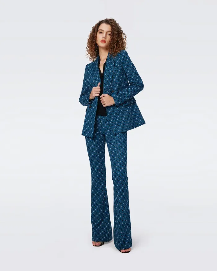 Women Greg Jacquard Pants Tiny Vinyl Links Dark Teal DVF Pants and Shorts