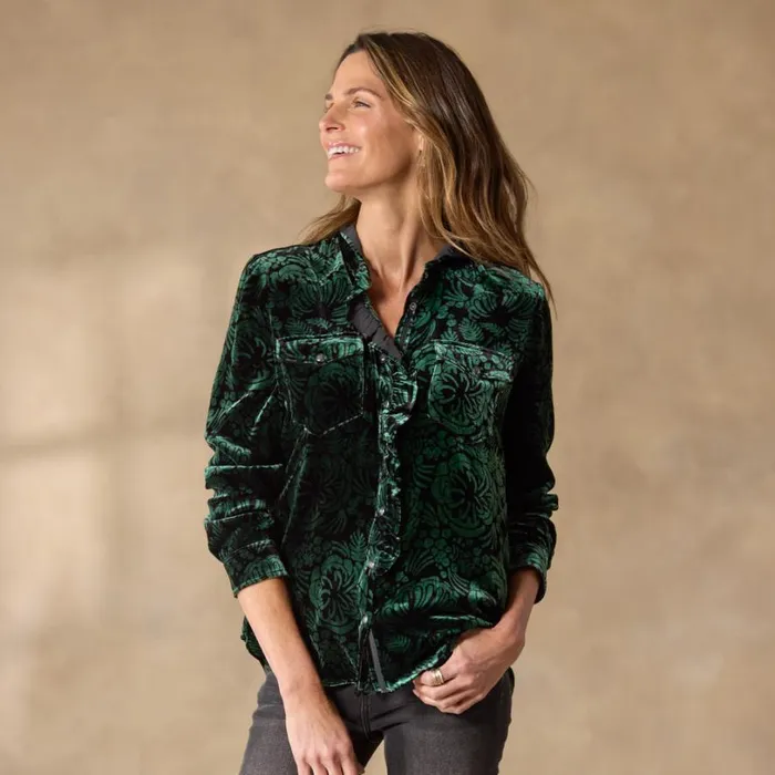 Women Gretel Vines Velvet Shirt Petite Emerald Sundance Catalog Petite Styles