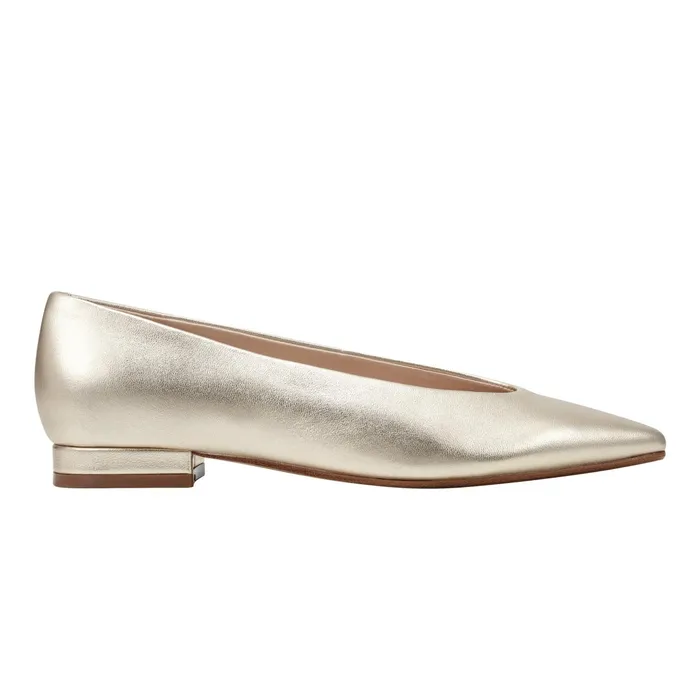 Women Gunner Pointed Toe Flat Platino Leather Marc Fisher Loafers and Flats