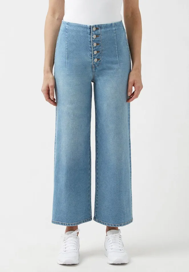 Women High Rise Cropped And Buttoned Adela Jeans Indigo Buffalo David Bitton Wide and Balloon Leg