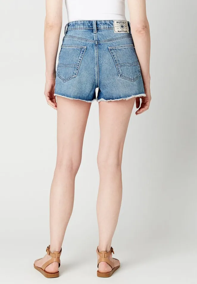 Women High Rise Relaxed Goldie Distressed Blue Shorts Indigo Buffalo David Bitton Shorts and Skirts